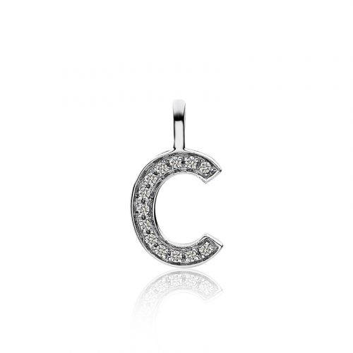 Alphabet C Pavé Diamond Pendant in 9k White Gold