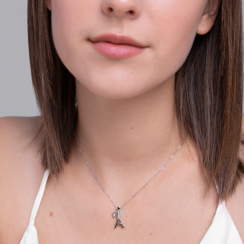 White Gold Eiffel Tower Pendant Necklace 0.1 Ct Diamond – DBE Jewels, LLC |  Official Site | Luxury you can experience.