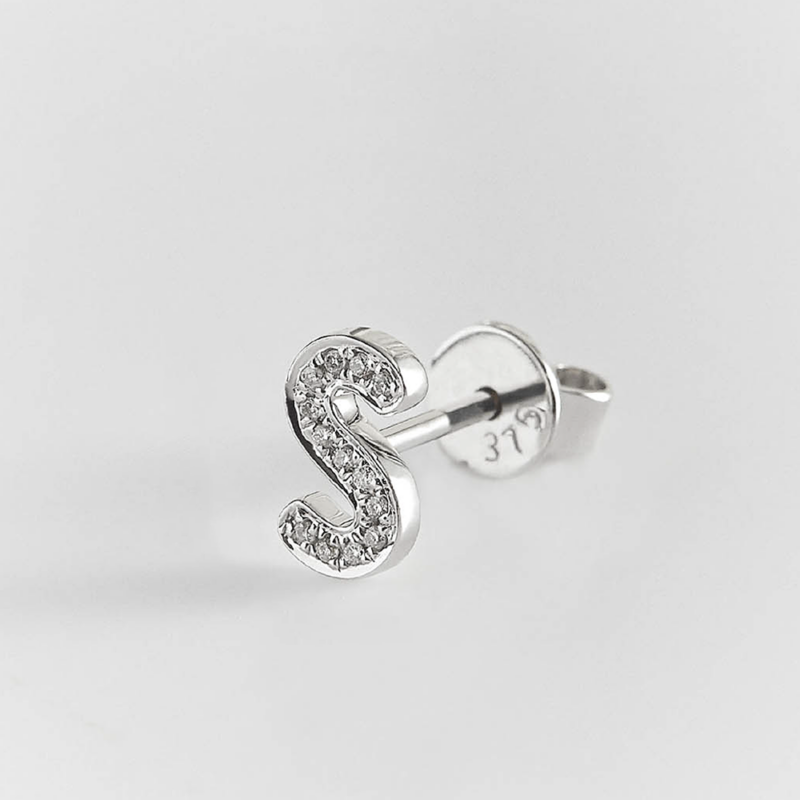 Sterling Silver Initial Single Prong Diamond Earrings | Palomino Jewelry |  Miami, FL