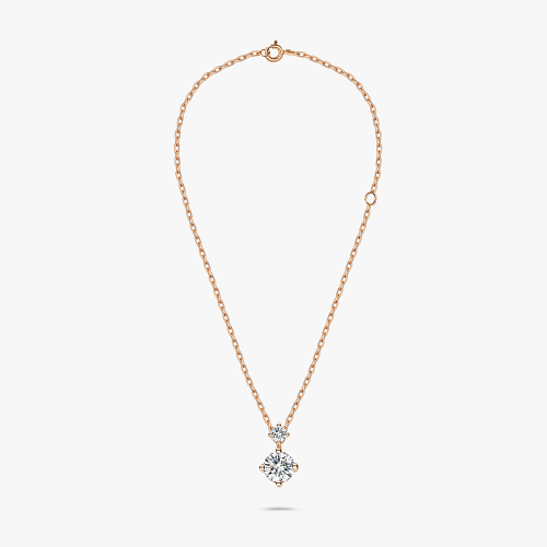 Duo Drop Solitaire Diamond Necklace in 18k Rose Gold