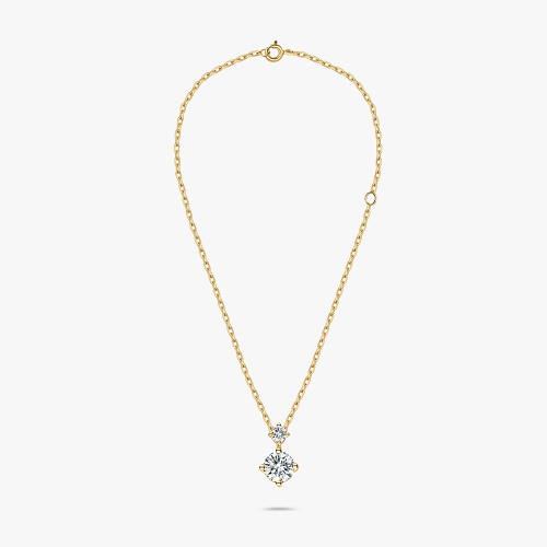 Duo Drop Solitaire Diamond Necklace in 18k Yellow Gold