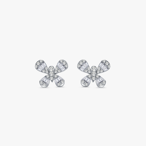 Luminous Butterfly Baguette Diamond Earrings in 9k White Gold
