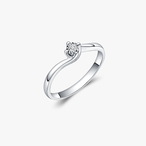 Four-Prong Swirl Mircacle Diamond Ring in 9k White Gold
