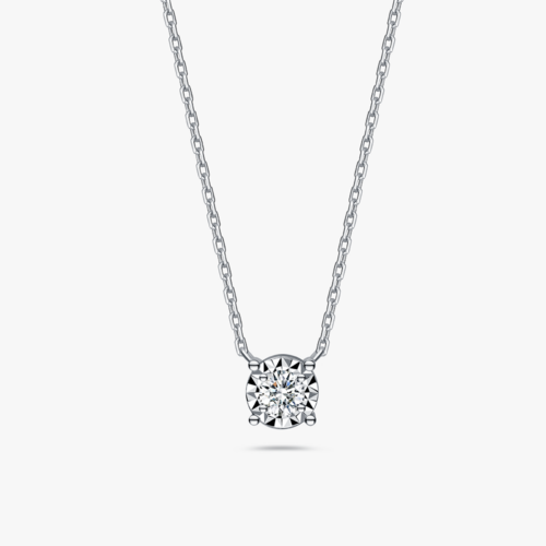 Four Prongs Miracle Diamond Necklace in 9k White Gold