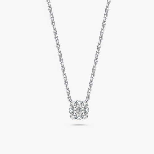 Love Mark Clover Illusion Diamond Necklace in 9k White gold