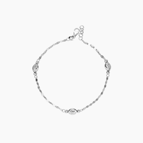 Diamond-cut Oval Beads Twisted Serpentine Chain Bracelet in 9k White Gold