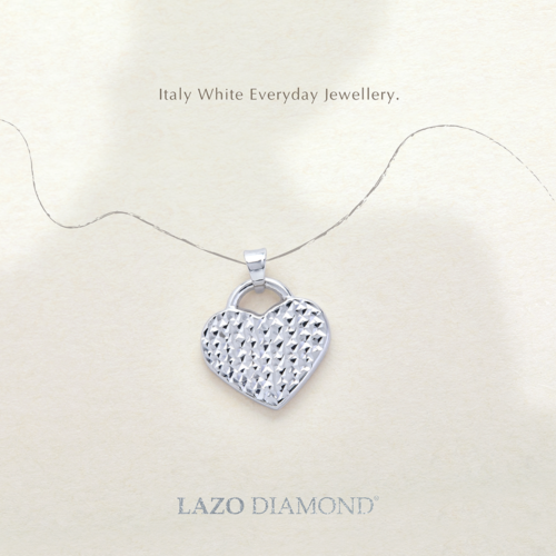 Minimalist Diamond-cut Full Heart Everyday Pendant in 9k White Gold