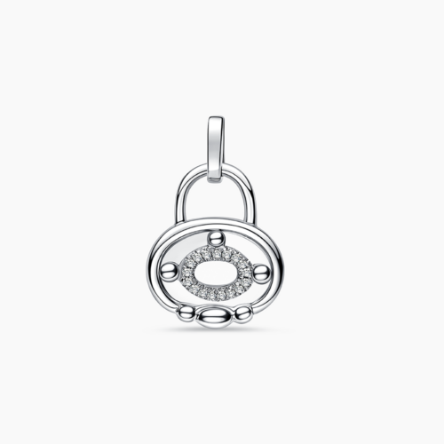 Unbreakable Love Oval Lock Diamond Pendant in 9k White Gold